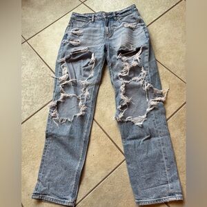 American Eagle Light Wash Ripped Mom Jeans